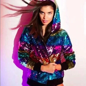 PINK VS FASHION  SHOW BLING RAINBOW SEQUINS JACKET